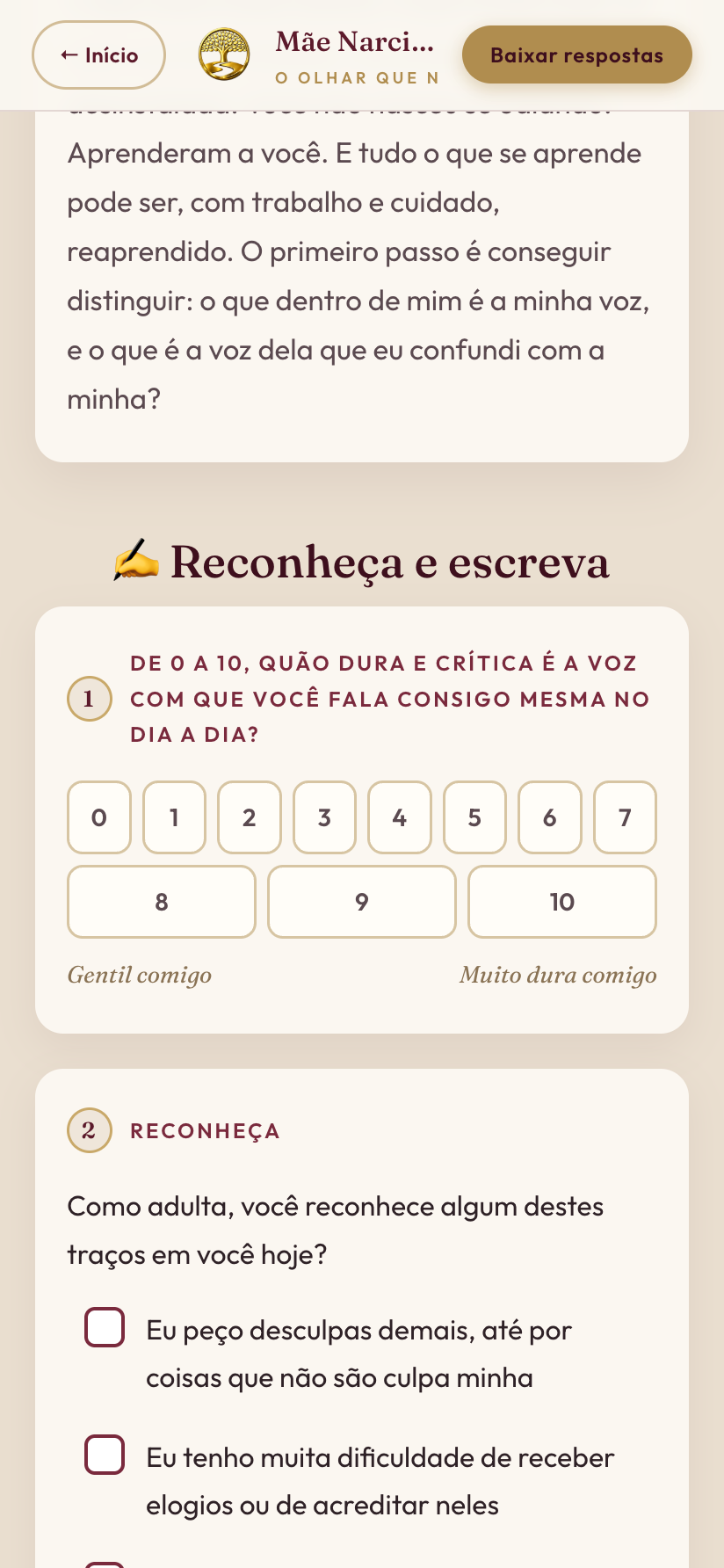 Escala e itens para marcar